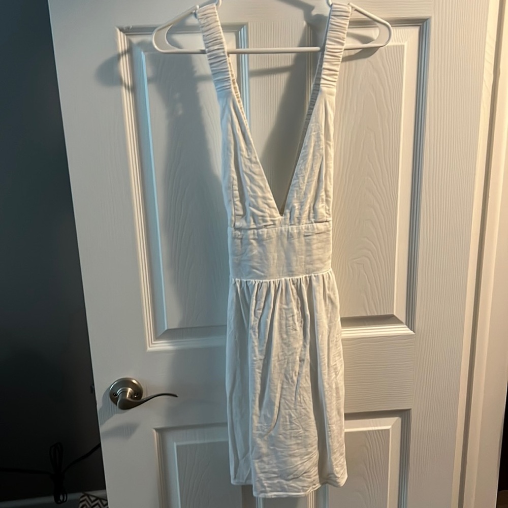 white abercrombie halter dress with built in shorts